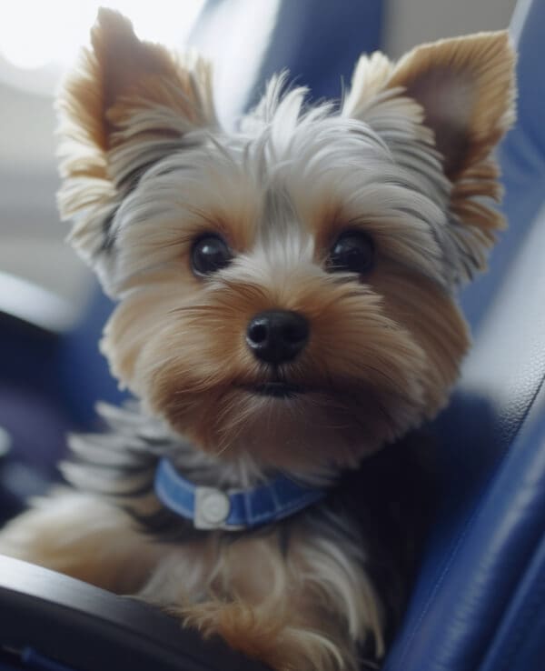 Dog In Blue Airline Seat